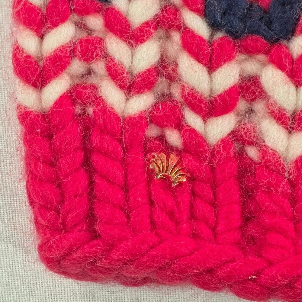 Lele Sadoughi Women Boston Beanie OS Red Melange Handmade Chunky Knit Winter NWT